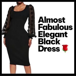 Almost Fabulous Elegant Black Dress w/Bishop Sheer Sleeves & Embroidered Flowers